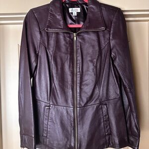 Denim & Co. Real Leather Jacket  – Burgundy – XS